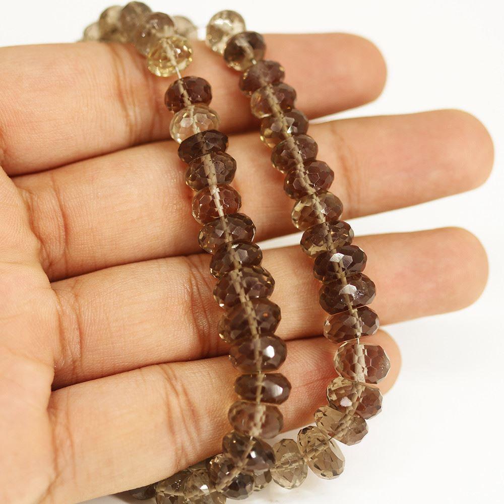 Natural Smoky Quartz Faceted Rondelle Gemstone Loose Beads Strand 6mm 9mm 8" - Jalvi & Co.