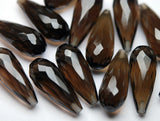 Natural Smoky Quartz Faceted Tear Drop Beads 20x10mm 4pc Half drilled