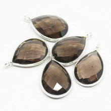 Load image into Gallery viewer, Natural Smoky Quartz Pear 925 Silver Bezel Rim Charm Bezel Pair 3pc 18mm - Jalvi &amp; Co.
