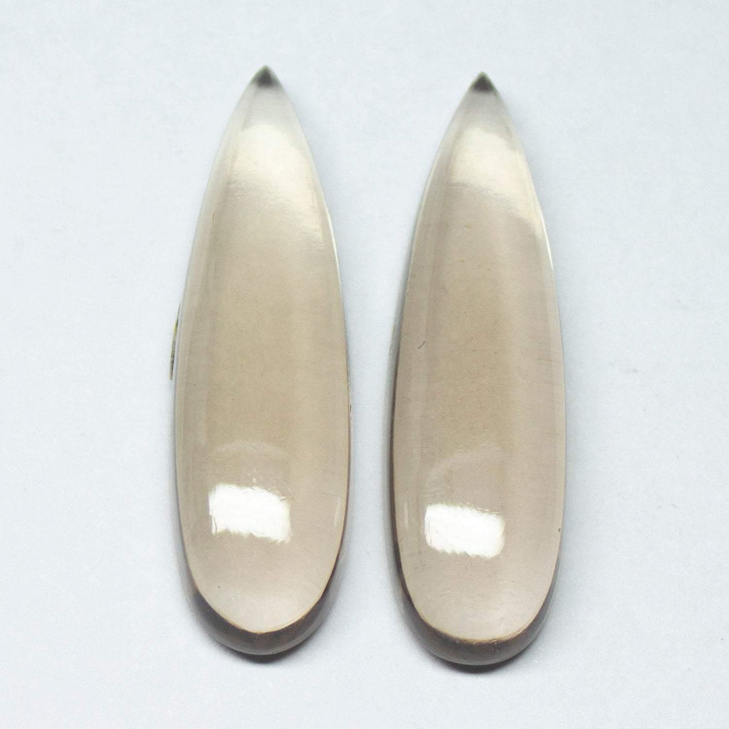 Natural Smoky Quartz Smooth Pear Briolette Long Drop Beads 1 matching pair 35x10mm - Jalvi & Co.