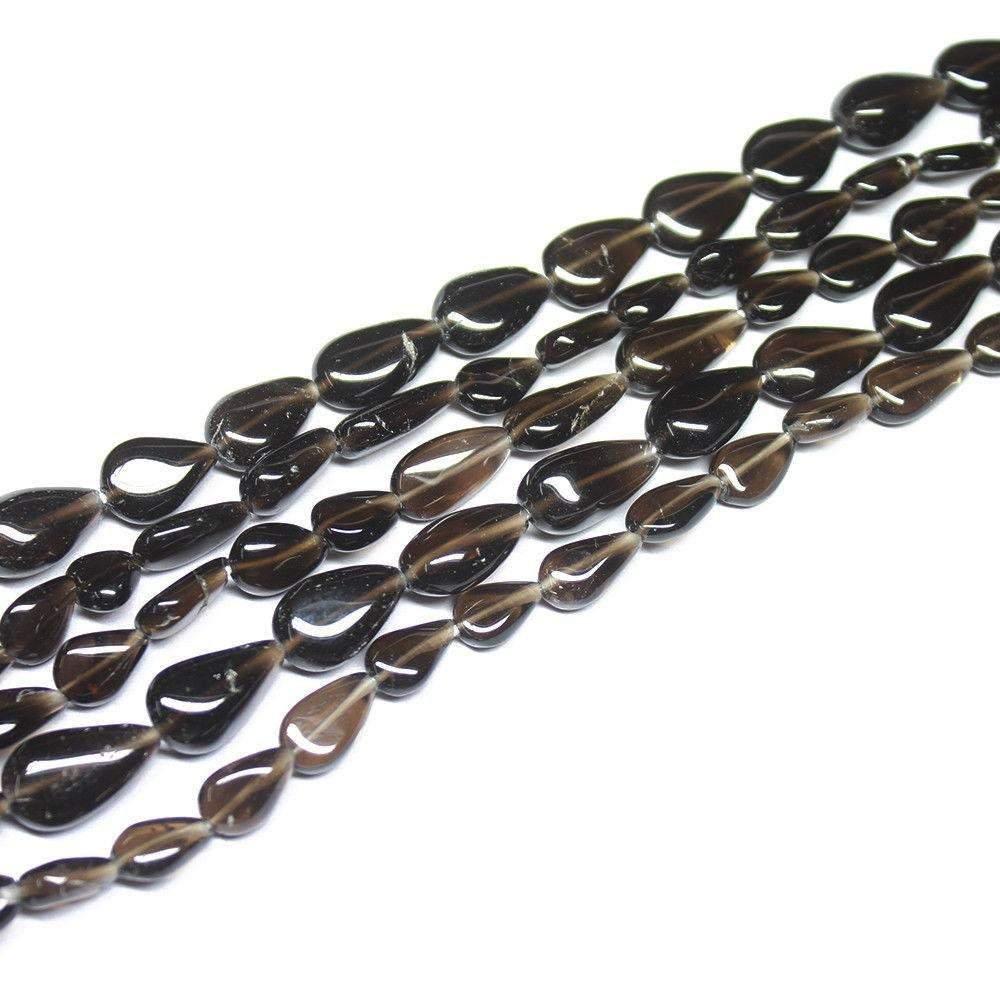 Natural Smoky Quartz Smooth Pear Drop Beads 9mm 12mm 13inches - Jalvi & Co.