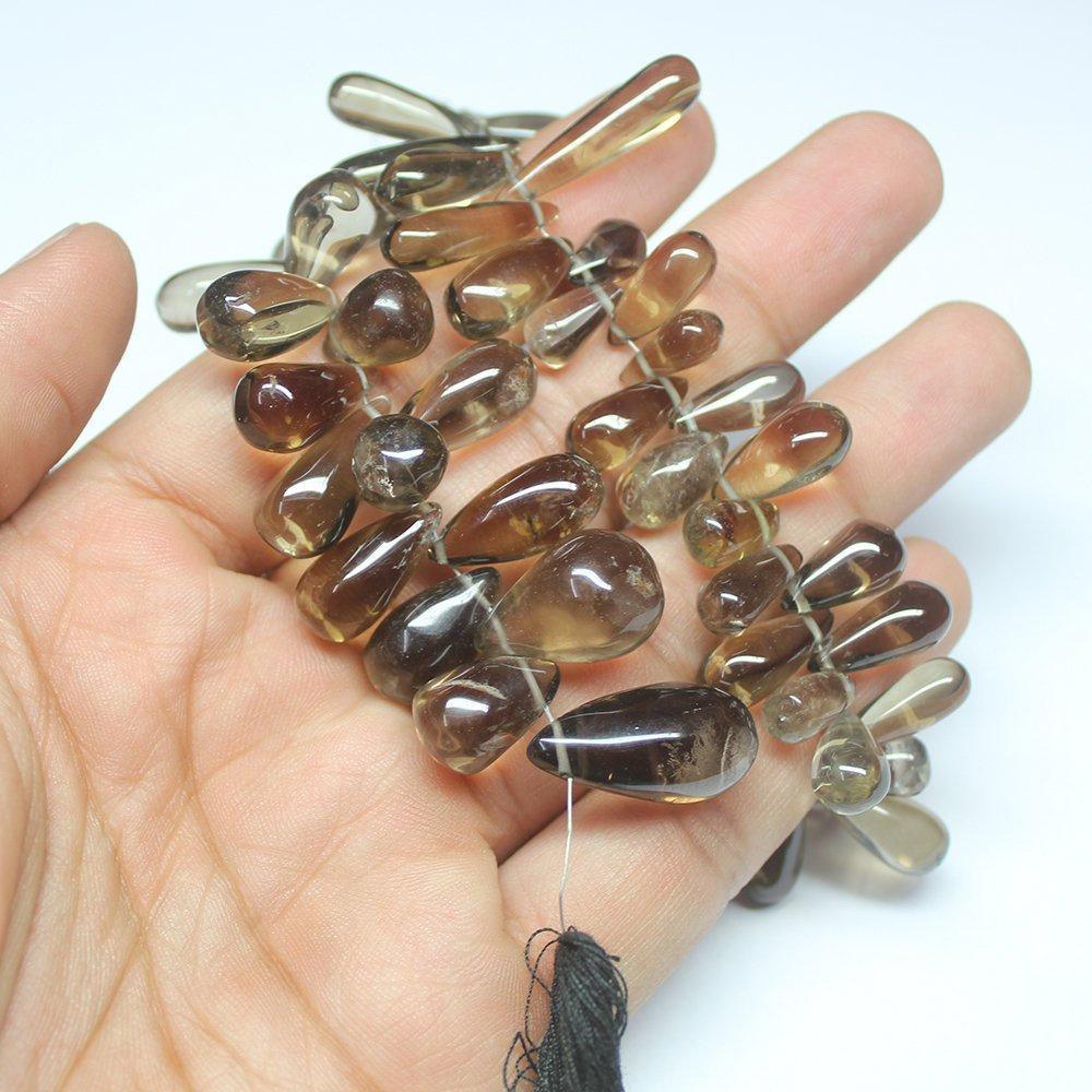 Natural Smoky Quartz Smooth Tear Drop Spacer Beads Strand 10mm 23mm 10" 67pc - Jalvi & Co.