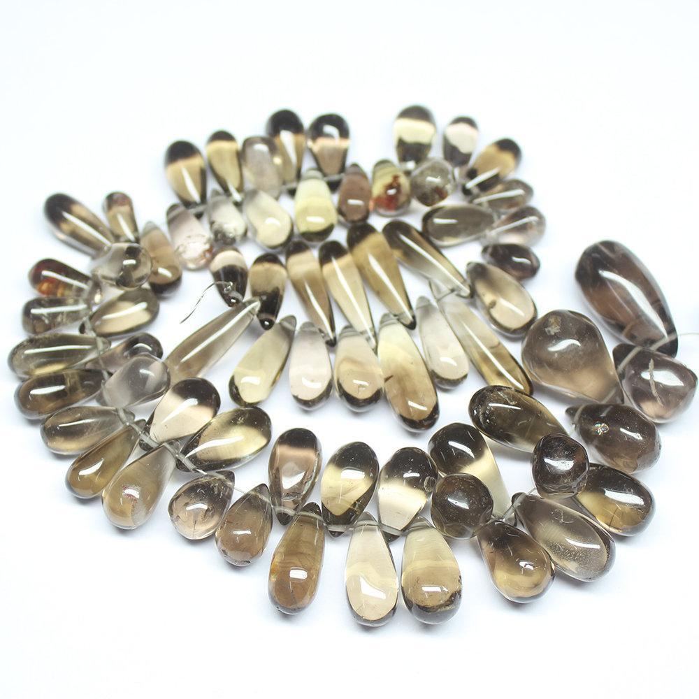 Natural Smoky Quartz Smooth Tear Drop Spacer Beads Strand 10mm 23mm 10" 67pc - Jalvi & Co.