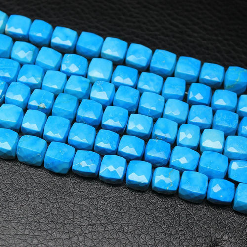 Natural Synthetic Turquoise Faceted Cube Box Loose Gemstone Beads Strand 4