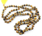Natural Tiger's Eye Smooth Round Prayer Mala Beads Necklace 8mm 108 beads