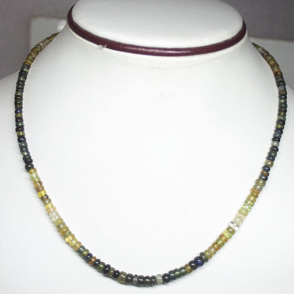 Natural Tundra Sapphire Smooth Rondelle Beads Necklace 4mm 5mm 17inches - Jalvi & Co.