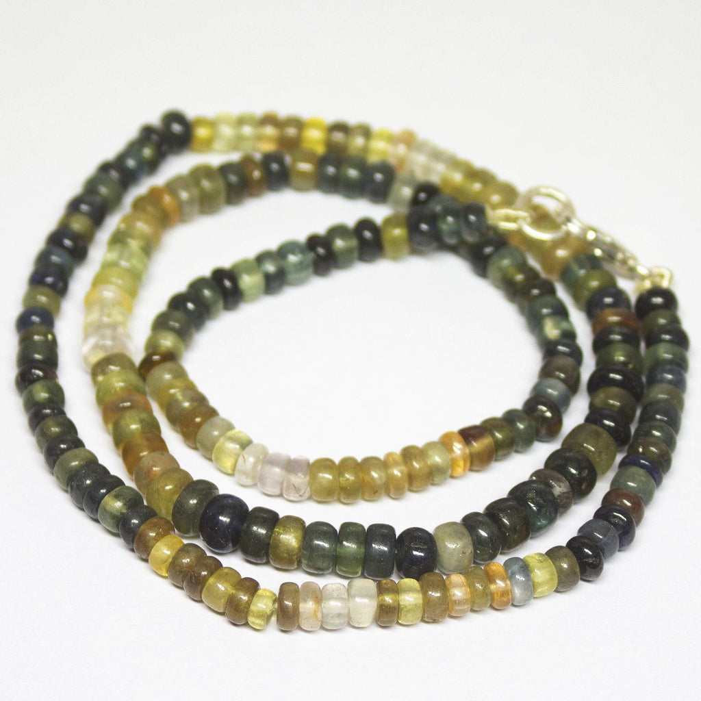 Natural Tundra Sapphire Smooth Rondelle Beads Necklace 4mm 5mm 17inches - Jalvi & Co.