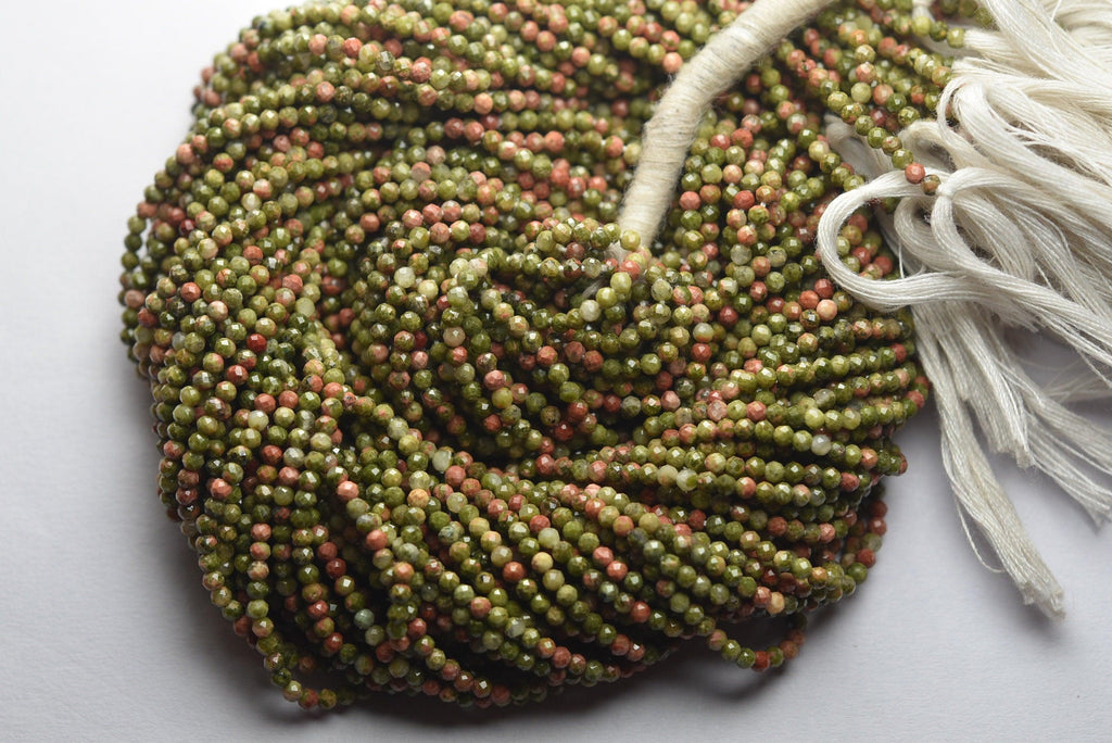 Natural Unakite Faceted Rondelle Gemstone Beads Strand, 13 inches, 2.50mm - Jalvi & Co.