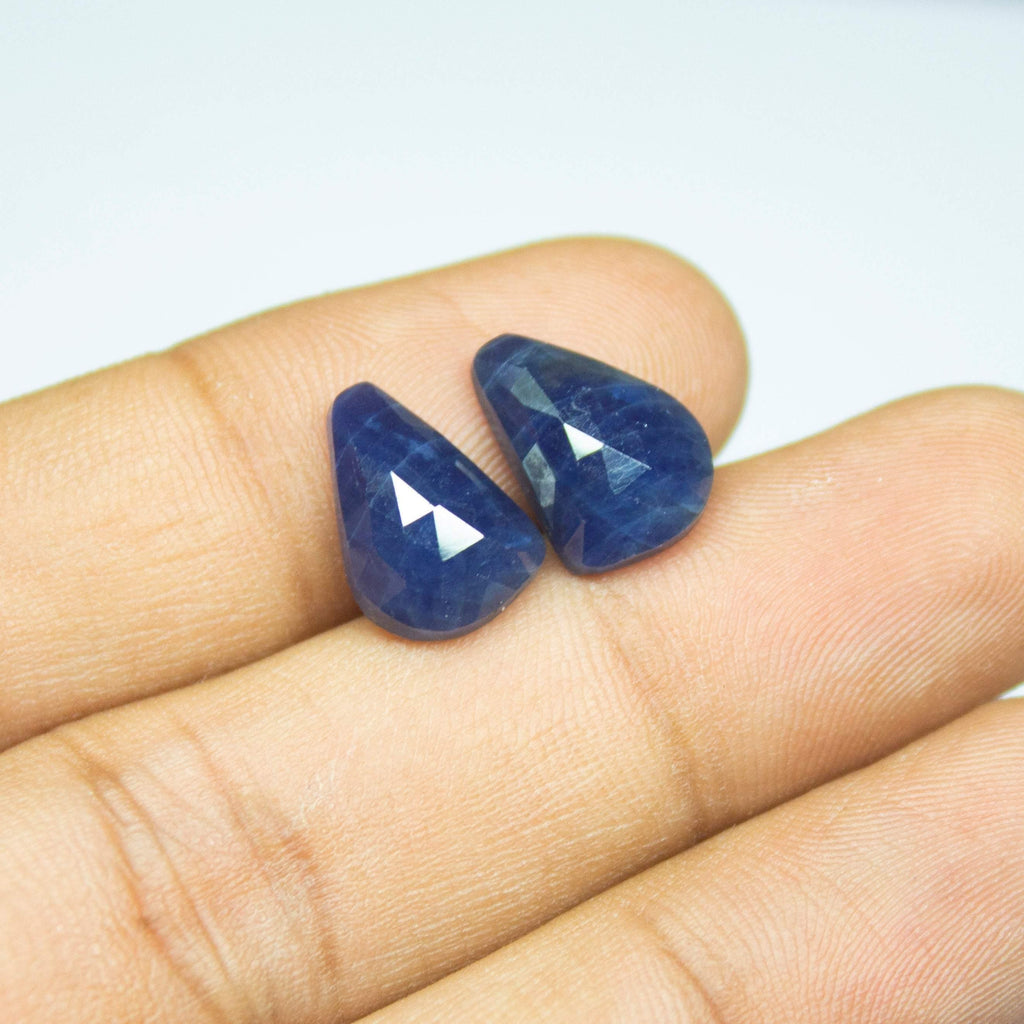 Natural Untreated Blue Sapphire Faceted Rose Cut Fancy Beads 13x9x4mm 2pc - Jalvi & Co.