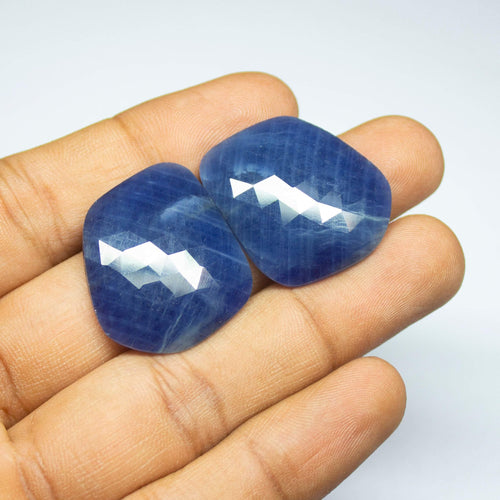 Natural Untreated Blue Sapphire Faceted Rose Cut Fancy Beads 26x24x5mm 2pc - Jalvi & Co.