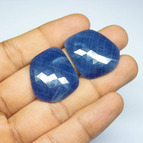 Natural Untreated Blue Sapphire Faceted Rose Cut Fancy Beads 26x24x5mm 2pc - Jalvi & Co.