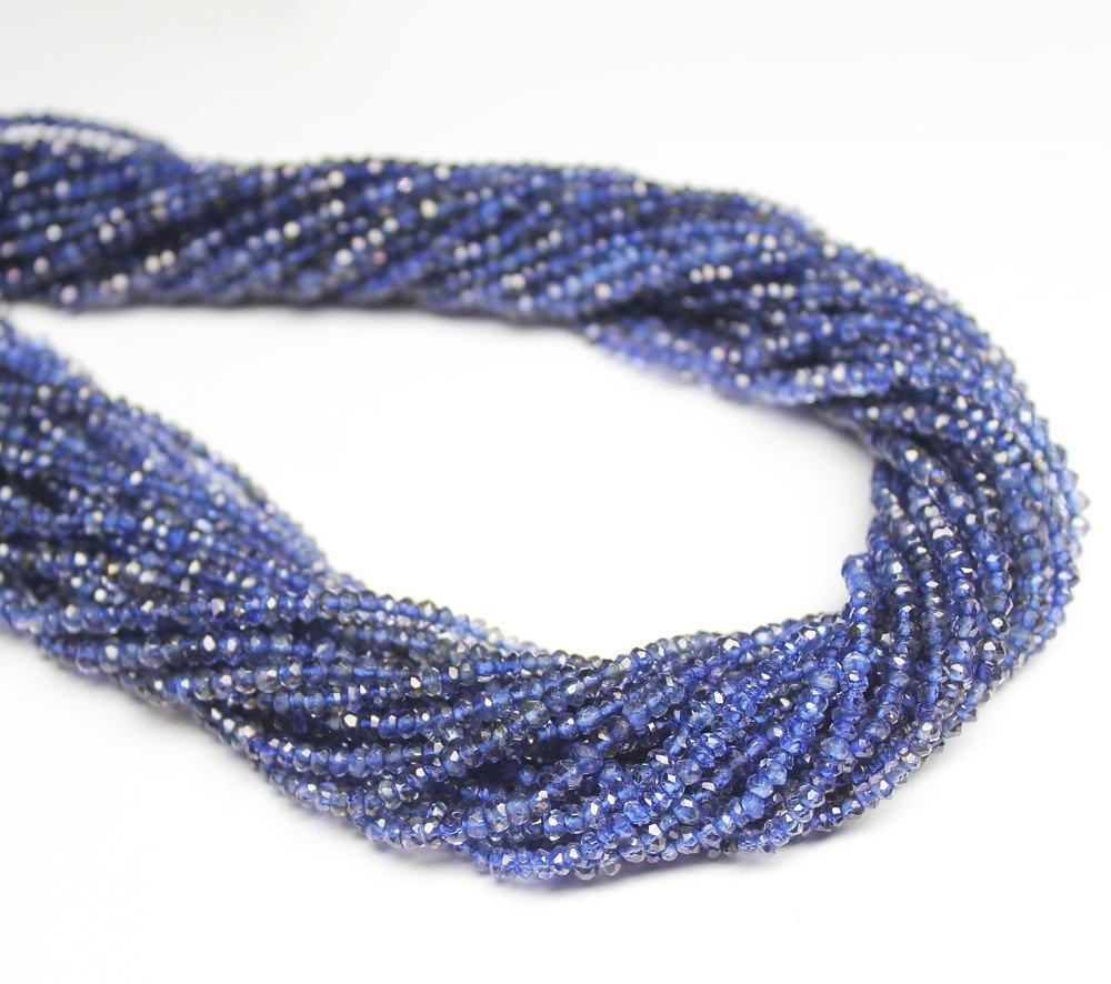 Natural Water Sapphire Blue Iolite Faceted Rondelle Loose Beads Strand 13" 2.5mm - Jalvi & Co.