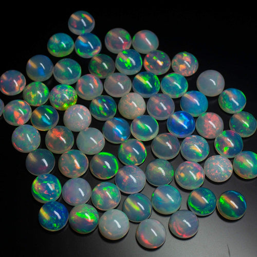 Natural Welo Ethiopian Fire Opal Smooth Round Calibrated Size Loose Gemstone Cabochon 5pc 9mm - Jalvi & Co.