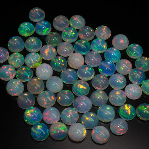 Natural Welo Ethiopian Fire Opal Smooth Round Calibrated Size Loose Gemstone Cabochon 5pc 9mm - Jalvi & Co.