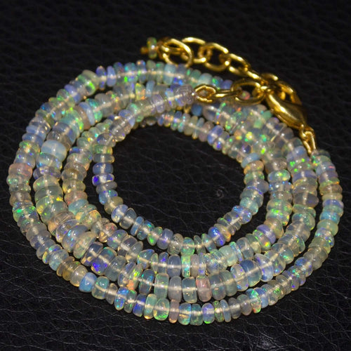 Natural Welo Ethiopian Opal Gold Vermeil Smooth Rondelle Necklace 18