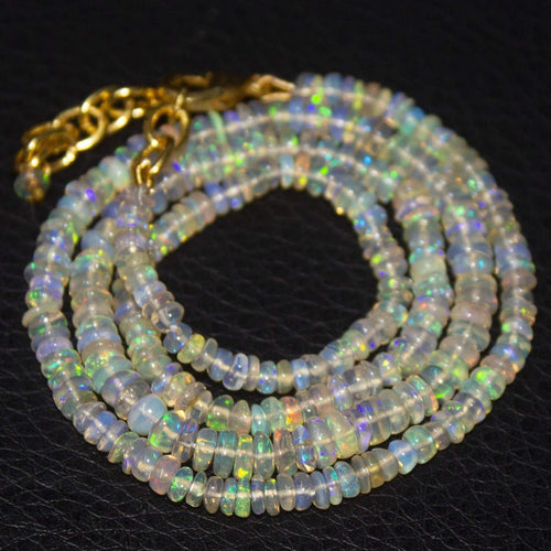 Natural Welo Ethiopian Opal Gold Vermeil Smooth Rondelle Necklace 18