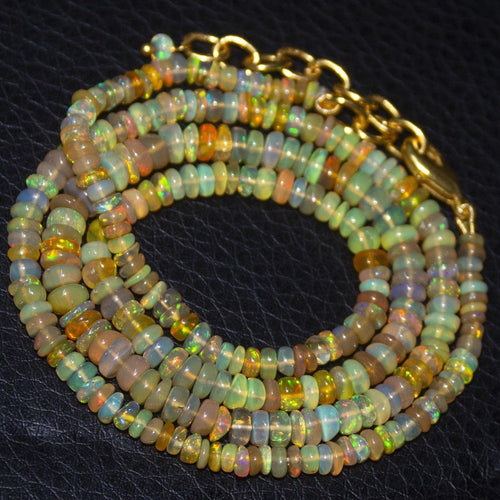 Natural Welo Ethiopian Opal Gold Vermeil Smooth Rondelle Necklace20