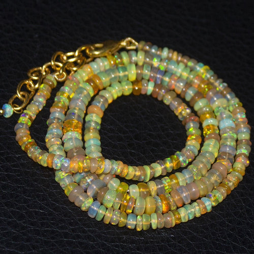 Natural Welo Ethiopian Opal Gold Vermeil Smooth Rondelle Necklace20