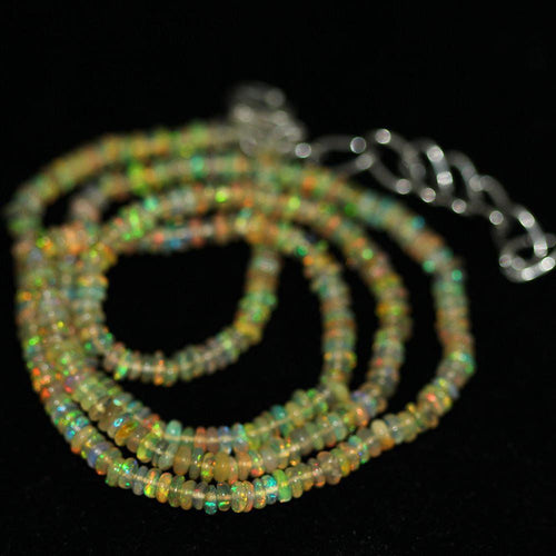Natural Welo Fire Ethiopian Opal Smooth Beads Rondelle Necklace 3mm 28.5ct 18