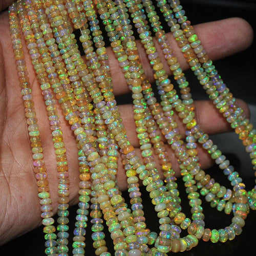Natural Welo Fire Ethiopian Opal Smooth Rondelle Loose Gem Beads 4