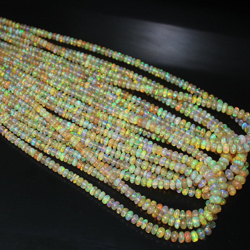 Natural Welo Fire Ethiopian Opal Smooth Rondelle Loose Gem Beads 4" 3mm 5mm - Jalvi & Co.
