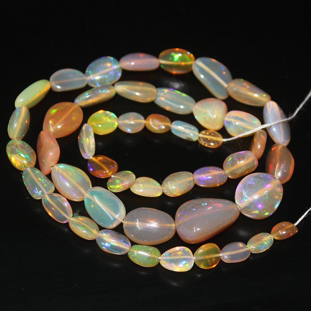 Natural Welo Fire Ethiopian Opal Smooth Tumble Gemstone Loose Beads 5mm 14mm 14" - Jalvi & Co.