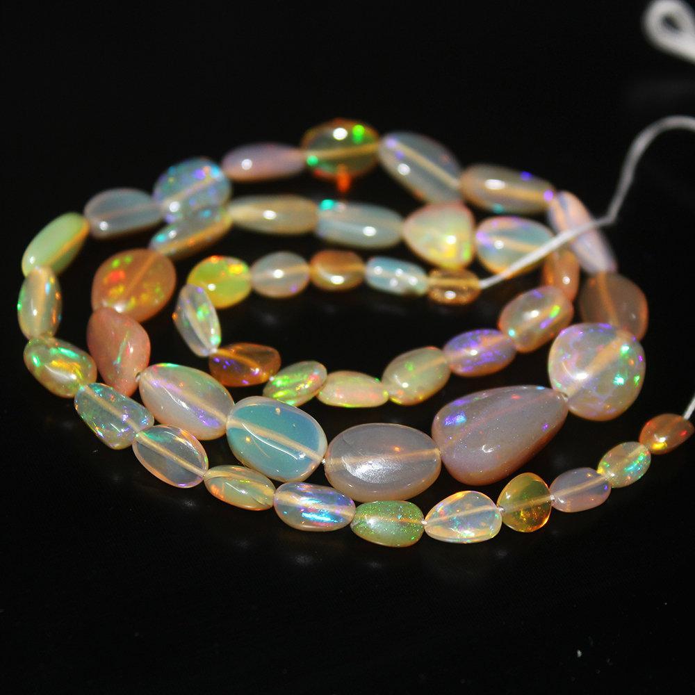 Natural Welo Fire Ethiopian Opal Smooth Tumble Gemstone Loose Beads 5mm 14mm 14" - Jalvi & Co.