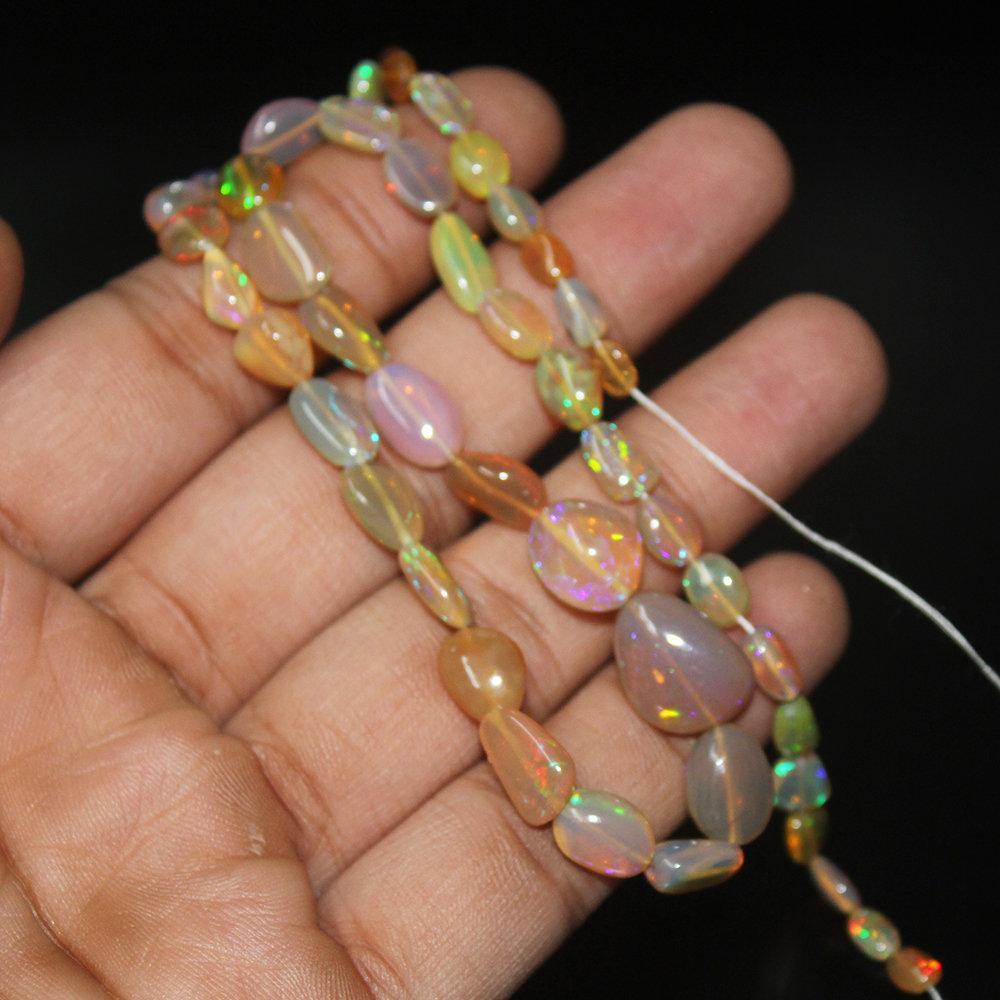 Natural Welo Fire Ethiopian Opal Smooth Tumble Gemstone Loose Beads 5mm 14mm 14" - Jalvi & Co.