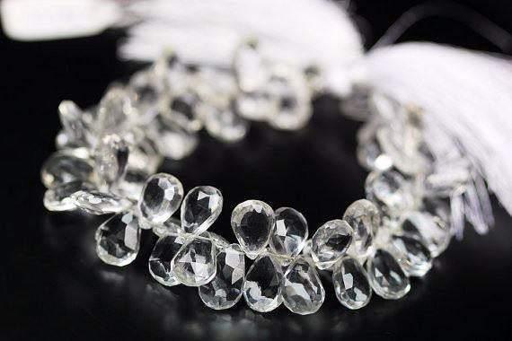 Natural White Crystal Quartz Faceted Pear Drop Beads 10mm 12mm 9inches - Jalvi & Co.