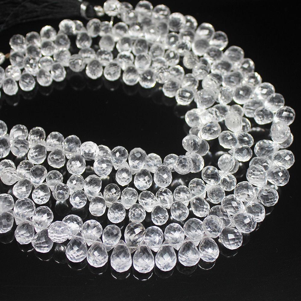 Natural White Crystal Quartz Faceted Teardrop Beads 9mm 10mm 6inches - Jalvi & Co.