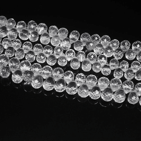 Natural White Crystal Quartz Faceted Teardrop Beads 9mm 10mm 6inches - Jalvi & Co.