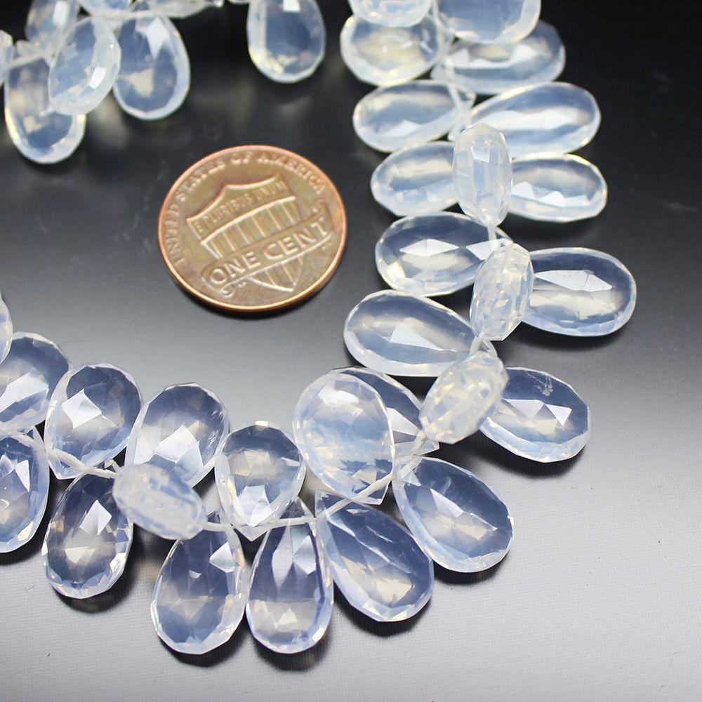 Natural White Ice Quartz Faceted Pear Drop Beads 7mm 10mm 8inches - Jalvi & Co.