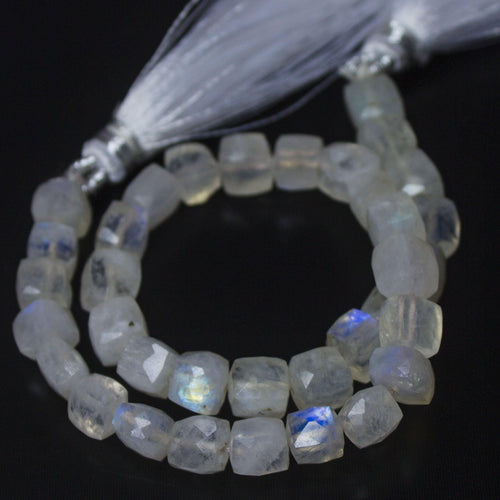 Natural White Moonstone Faceted Box Square Beads 6mm 8inches - Jalvi & Co.