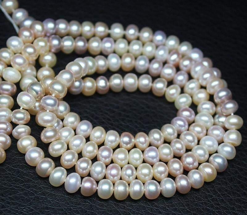 Natural White Pearl Smooth Rondelle Beads 6mm 6.5mm 12inches - Jalvi & Co.