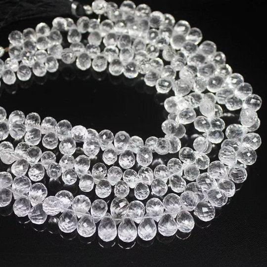 Natural White Quartz Faceted Briolette Tear Drop Loose Craft Beads 2pc 10mm - Jalvi & Co.