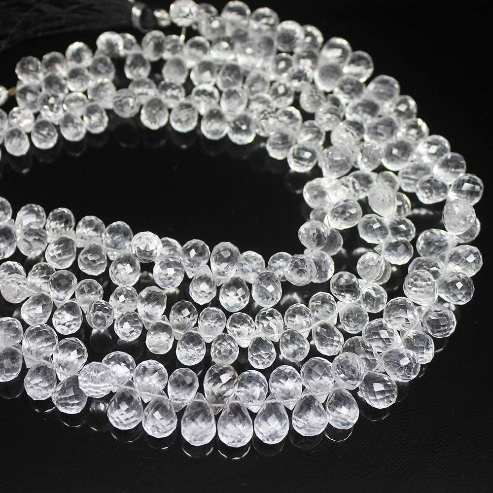 Natural White Quartz Faceted Briolette Tear Drop Loose Craft Beads 6" 10mm - Jalvi & Co.