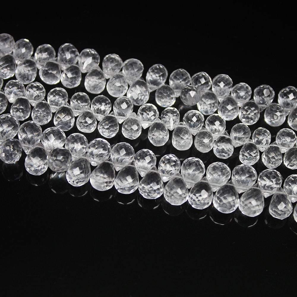 Natural White Quartz Faceted Briolette Tear Drop Loose Craft Beads 6" 10mm - Jalvi & Co.