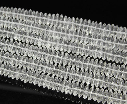 Natural White Quartz Faceted Rondelle Beads 7mm 13mm 8inches - Jalvi & Co.