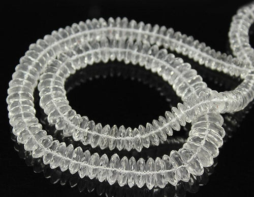 Natural White Quartz Faceted Rondelle Beads 7mm 13mm 8inches - Jalvi & Co.