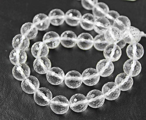 Natural White Quartz Faceted Round Cut Loose Ball Beads Strand 10mm 15