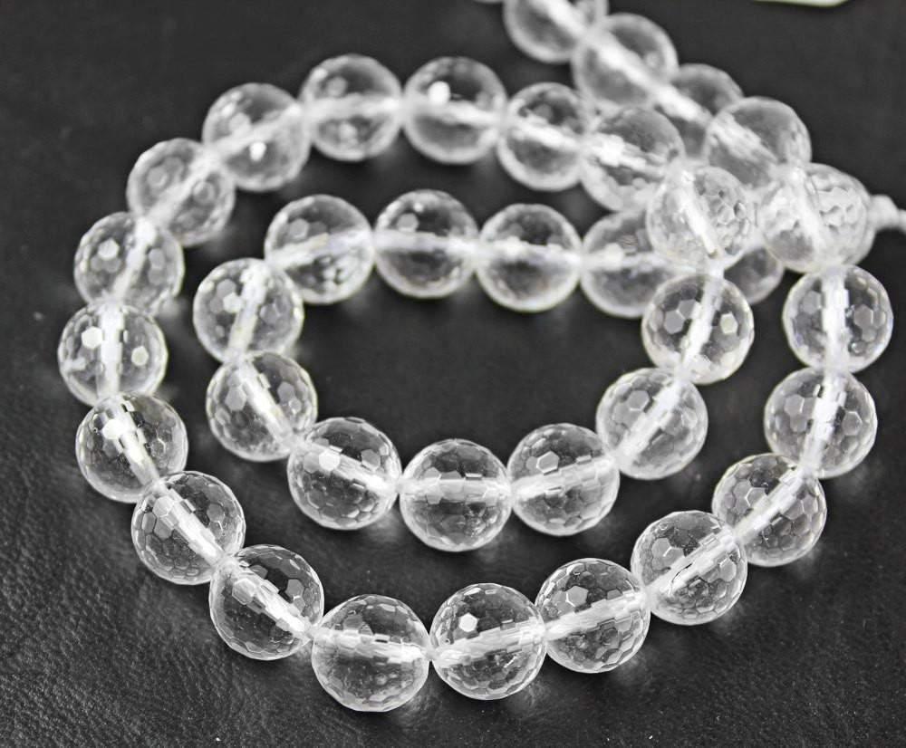 Natural White Quartz Faceted Round Cut Loose Ball Spacer Beads Strand 13" 10mm - Jalvi & Co.