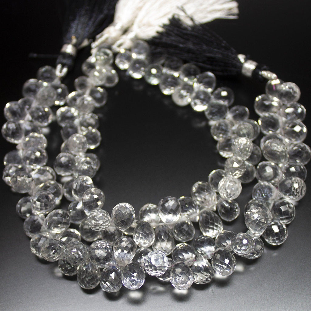 Natural White Quartz Faceted Tear Drops Beads 7.5mm 10mm 8inches - Jalvi & Co.
