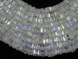 Natural White Rainbow Moonstone Smooth Heishi Cube Beads 5mm 5.5mm 16inches
