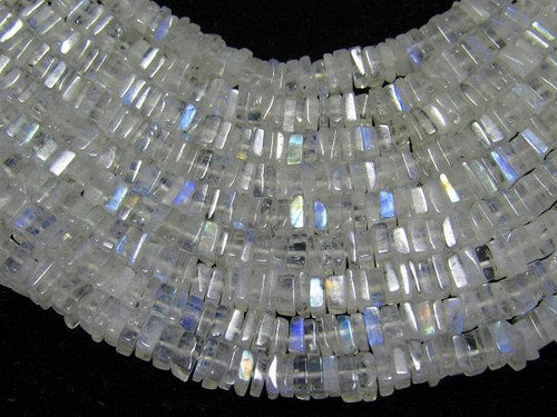 Natural White Rainbow Moonstone Smooth Heishi Cube Beads 5mm 5.5mm 16inches - Jalvi & Co.