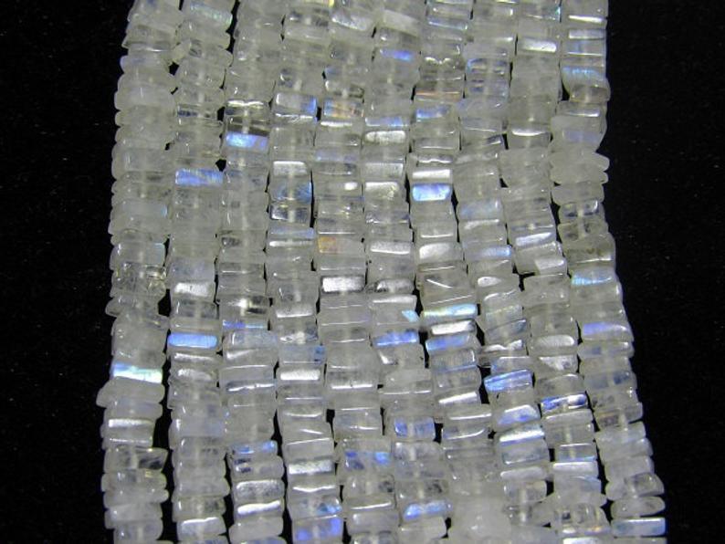 Natural White Rainbow Moonstone Smooth Heishi Cube Beads 5mm 5.5mm 16inches - Jalvi & Co.