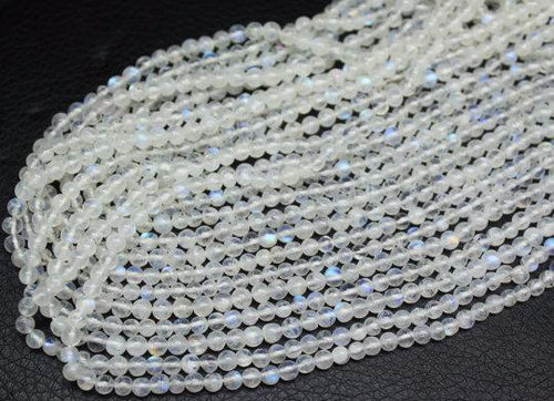 Natural White Rainbow Moonstone Smooth Round Beads 4.5mm 5mm 14inches - Jalvi & Co.