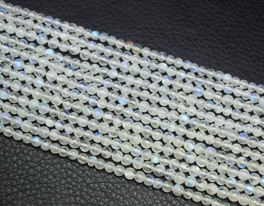 Natural White Rainbow Moonstone Smooth Round Beads 4mm 13inches - Jalvi & Co.