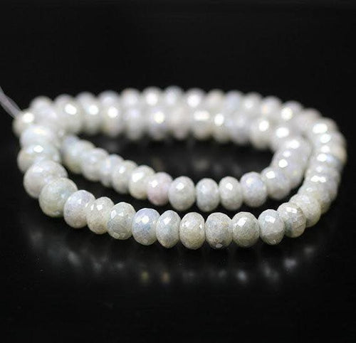 Natural White Silverite Faceted Rondelle Beads 8.5mm 11.5mm 16inches - Jalvi & Co.