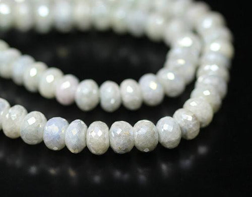 Natural White Silverite Faceted Rondelle Beads 8.5mm 11.5mm 16inches - Jalvi & Co.