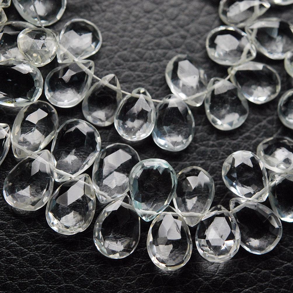 Natural White Topaz Faceted Pear Drop Beads 8.5mm 11mm 4inches - Jalvi & Co.